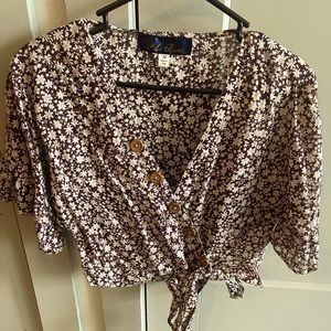 Francesca’s Flower Maroon Button Side Tie Top